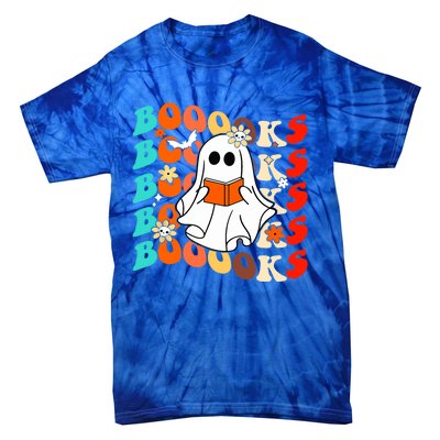 Groovy Vintage Boooks Ghost Halloween Teacher Book Reading Cool Gift Tie-Dye T-Shirt