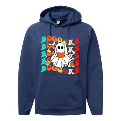 Groovy Vintage Boooks Ghost Halloween Teacher Book Reading Cool Gift Performance Fleece Hoodie