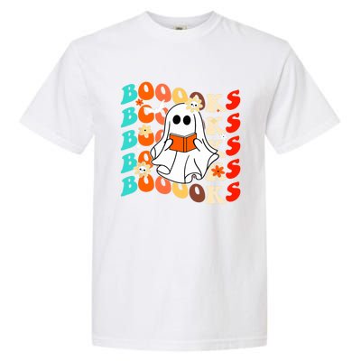 Groovy Vintage Boooks Ghost Halloween Teacher Book Reading Cool Gift Garment-Dyed Heavyweight T-Shirt