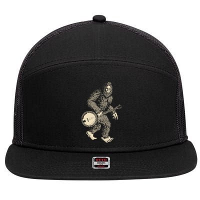 Grassquatch! Vintage Bigfoot & Bluegrass Banjo Music 7 Panel Mesh Trucker Snapback Hat