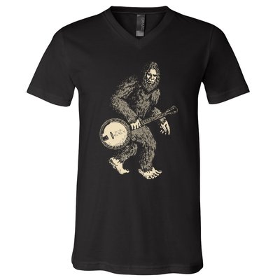 Grassquatch! Vintage Bigfoot & Bluegrass Banjo Music V-Neck T-Shirt