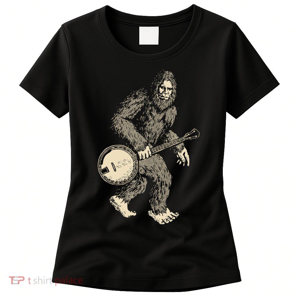 Grassquatch! Vintage Bigfoot & Bluegrass Banjo Music Womens T-Shirt