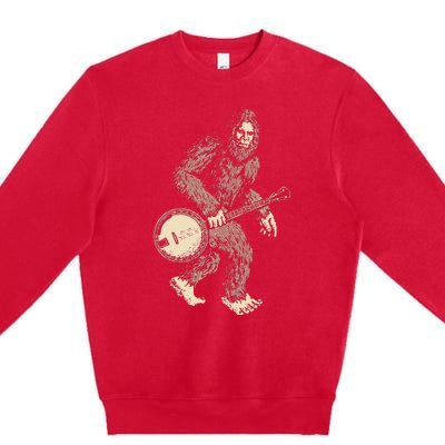 Grassquatch! Vintage Bigfoot & Bluegrass Banjo Music Premium Crewneck Sweatshirt