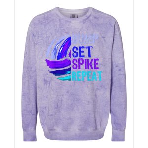 Girls Volleyball Bump Set Spike Repeat Blue Purple Colorblast Crewneck Sweatshirt