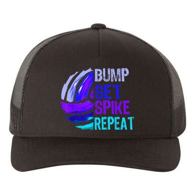 Girls Volleyball Bump Set Spike Repeat Blue Purple Yupoong Adult 5-Panel Trucker Hat