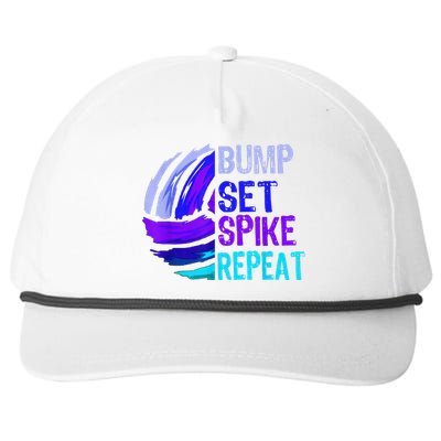 Girls Volleyball Bump Set Spike Repeat Blue Purple Snapback Five-Panel Rope Hat