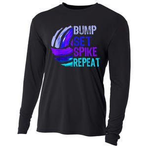 Girls Volleyball Bump Set Spike Repeat Blue Purple Cooling Performance Long Sleeve Crew