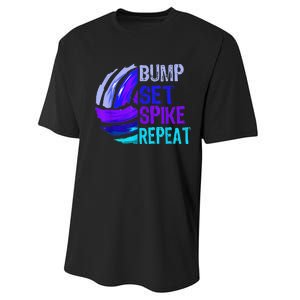 Girls Volleyball Bump Set Spike Repeat Blue Purple Performance Sprint T-Shirt