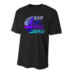 Girls Volleyball Bump Set Spike Repeat Blue Purple Youth Performance Sprint T-Shirt