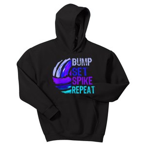 Girls Volleyball Bump Set Spike Repeat Blue Purple Kids Hoodie