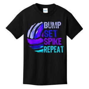 Girls Volleyball Bump Set Spike Repeat Blue Purple Kids T-Shirt