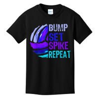 Girls Volleyball Bump Set Spike Repeat Blue Purple Kids T-Shirt