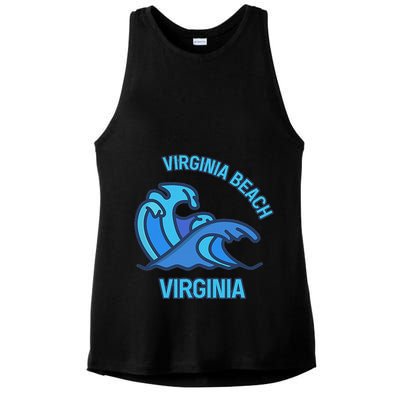 Graphic Virginia Beach Virginia Pocket Wave Souvenir Ladies PosiCharge Tri-Blend Wicking Tank