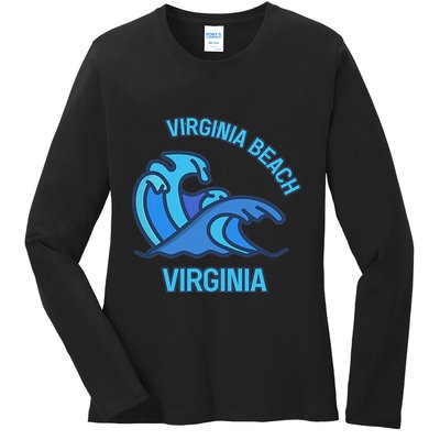 Graphic Virginia Beach Virginia Pocket Wave Souvenir Ladies Long Sleeve Shirt