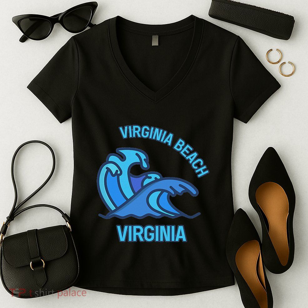 Graphic Virginia Beach Virginia Pocket Wave Souvenir Women's V-Neck T-Shirt