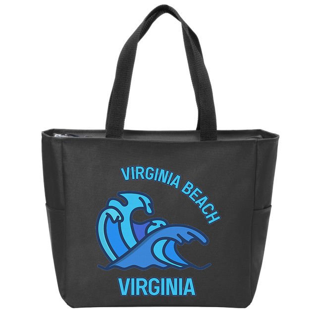 Graphic Virginia Beach Virginia Pocket Wave Souvenir Zip Tote Bag