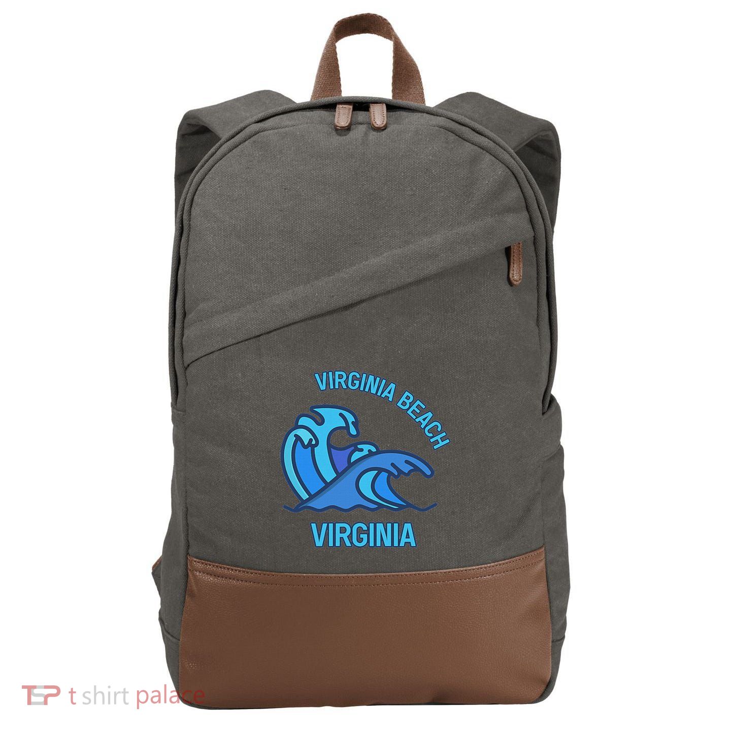 Graphic Virginia Beach Virginia Pocket Wave Souvenir Cotton Canvas Backpack