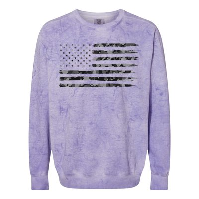 Grey Vintage Camo American Flag Colorblast Crewneck Sweatshirt