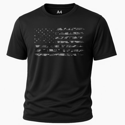 Grey Vintage Camo American Flag Cooling Performance Crew T-Shirt