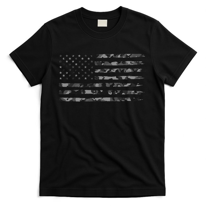 Grey Vintage Camo American Flag T-Shirt