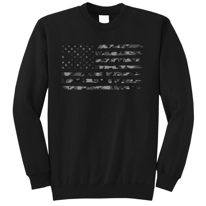 Grey Vintage Camo American Flag Tall Sweatshirt