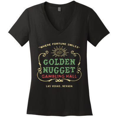 Golden Vegas Casino Hotel Retro Vintage Women's V-Neck T-Shirt