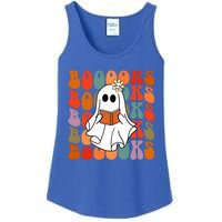 Groovy Vintage Cute Ghost Book Reading Halloween Teacher Cute Gift Ladies Essential Tank