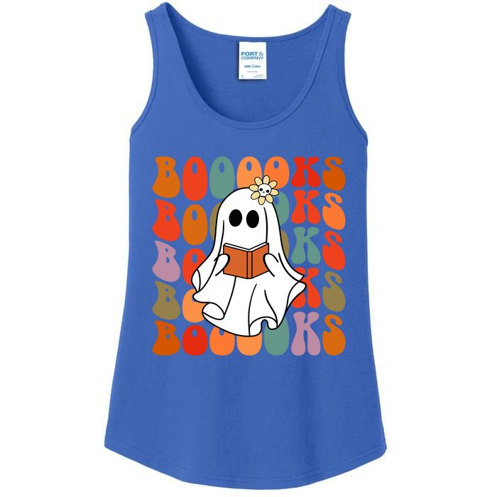 Groovy Vintage Cute Ghost Book Reading Halloween Teacher Cute Gift Ladies Essential Tank