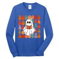 Groovy Vintage Cute Ghost Book Reading Halloween Teacher Cute Gift Tall Long Sleeve T-Shirt