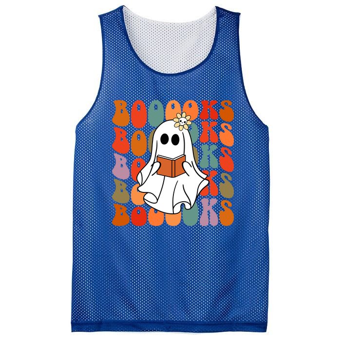 Groovy Vintage Cute Ghost Book Reading Halloween Teacher Cute Gift Mesh Reversible Basketball Jersey Tank