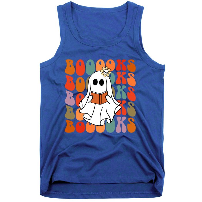 Groovy Vintage Cute Ghost Book Reading Halloween Teacher Cute Gift Tank Top