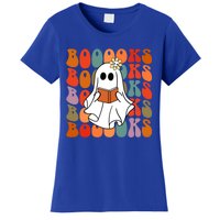 Groovy Vintage Cute Ghost Book Reading Halloween Teacher Cute Gift Women's T-Shirt