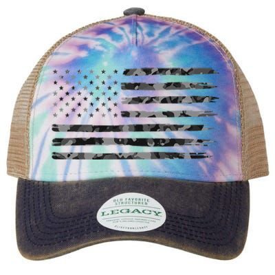 Grey Vintage Camo American Flag Legacy Tie Dye Trucker Hat