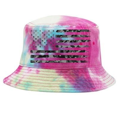 Grey Vintage Camo American Flag Tie-Dyed Bucket Hat