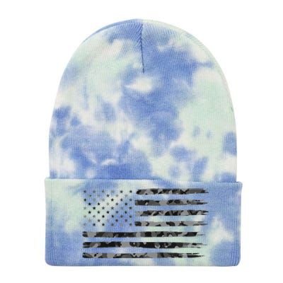 Grey Vintage Camo American Flag Tie Dye 12in Knit Beanie