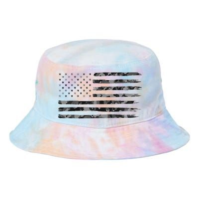 Grey Vintage Camo American Flag Tie Dye Newport Bucket Hat