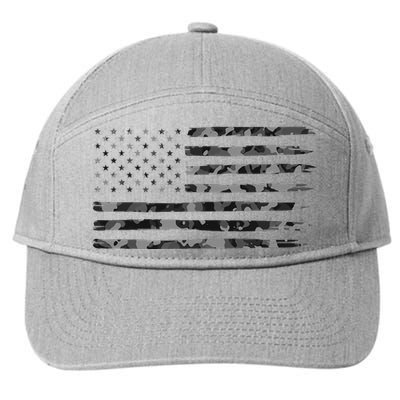 Grey Vintage Camo American Flag 7-Panel Snapback Hat