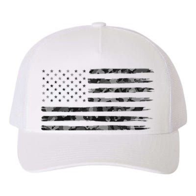 Grey Vintage Camo American Flag Yupoong Adult 5-Panel Trucker Hat