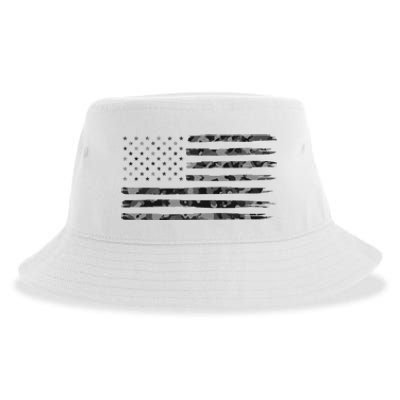 Grey Vintage Camo American Flag Sustainable Bucket Hat