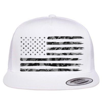 Grey Vintage Camo American Flag Flat Bill Trucker Hat