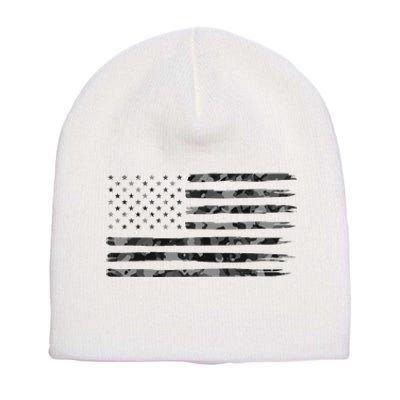 Grey Vintage Camo American Flag Short Acrylic Beanie