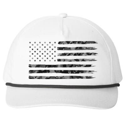 Grey Vintage Camo American Flag Snapback Five-Panel Rope Hat