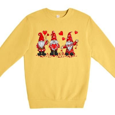 Gnome Valentines Day Three Gromies Love Heartss Womens Premium Crewneck Sweatshirt