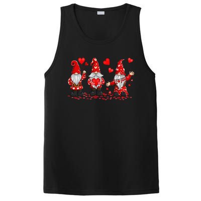 Gnome Valentines Day Three Gromies Love Heartss Womens PosiCharge Competitor Tank