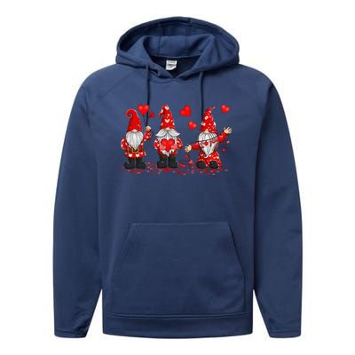 Gnome Valentines Day Three Gromies Love Heartss Womens Performance Fleece Hoodie