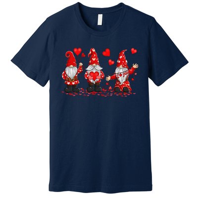 Gnome Valentines Day Three Gromies Love Heartss Womens Premium T-Shirt