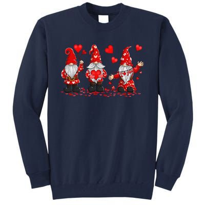 Gnome Valentines Day Three Gromies Love Heartss Womens Tall Sweatshirt