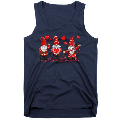 Gnome Valentines Day Three Gromies Love Heartss Womens Tank Top