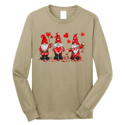 Gnome Valentines Day Three Gromies Love Heartss Womens Long Sleeve Shirt