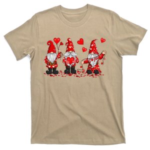 Gnome Valentines Day Three Gromies Love Heartss Womens T-Shirt